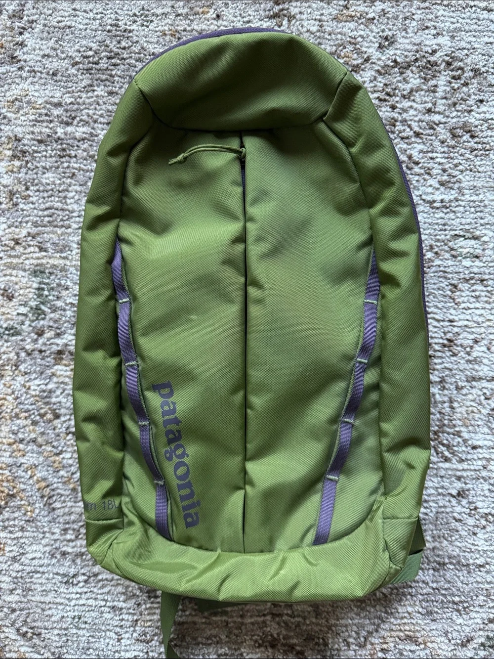Patagonia Atom 18L Olive Green Backpack with Purple Accents